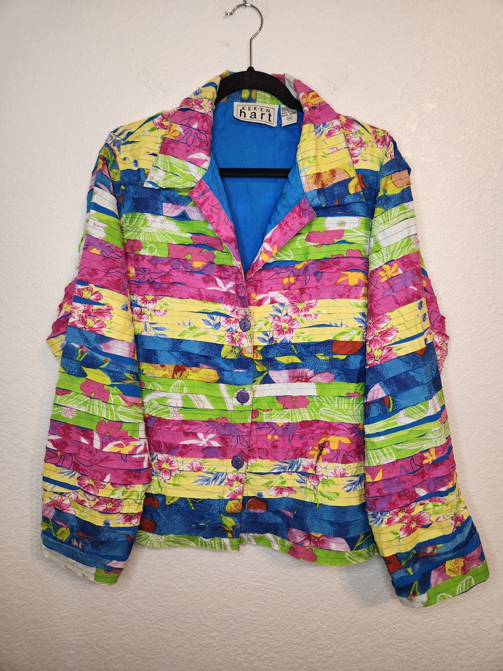 KEREN hart Multicolor Striped Floral Jacket Pink Blue Green Yellow Xxl